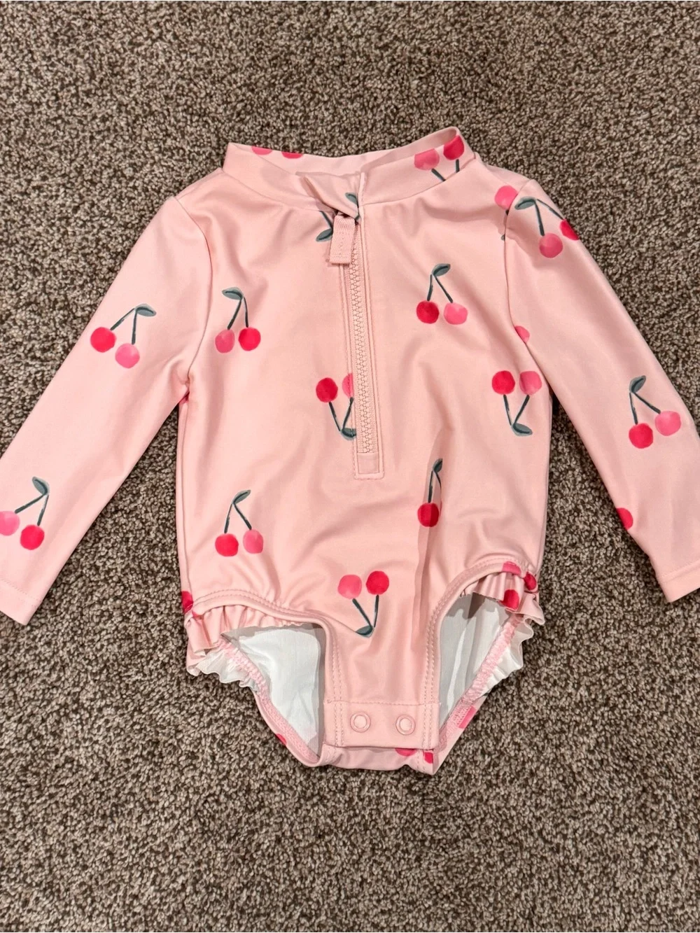 Carter's Pink Cherry-Print Long Sleeve One-Piece Swimsuit